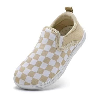 Imagem de WateLves Tênis infantil para crianças pequenas, largo, descalço, para meninos e meninas, minimalista, sem cadarço, de lona, ajuste natural com sola sem queda, Dq437/Malha marrom claro, 10 Wide Toddler