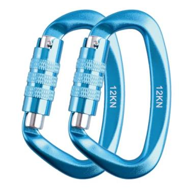 Imagem de TRIWONDER Clipes de mosquetão Mosquetões resistentes de travamento automático 12kN para mochila ao ar livre (portão de parafuso 12KN - 2 azuis)
