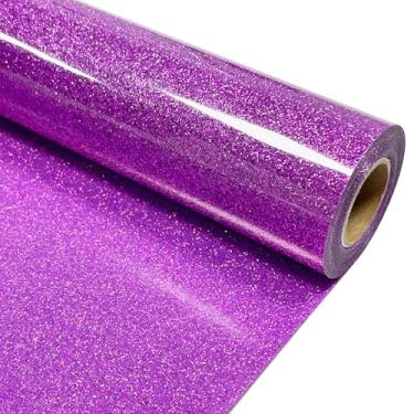 Imagem de Vinil de transferência de calor com glitter roxo 30,5 cm x 2,4 m HTV para camisas, Glitter HTV para todas as máquinas de corte - Fácil de cortar e remover ervas daninhas para design de vinil térmico