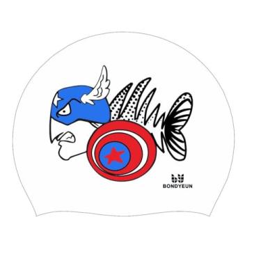 Imagem de BONDYUEN Touca de natação para crianças, meninos, meninas, homens, mulheres, com cabelo curto ou médio, divertida, design fofo, bonés de natação de silicone (boné branco)
