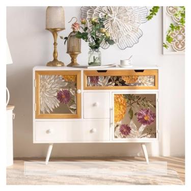 Imagem de Aparador lateral com porta de vidro, armário de armazenamento moderno, mesa de console de madeira para sala de estar, cozinha, despensa, sala de jantar, armário de canto (A2522)
