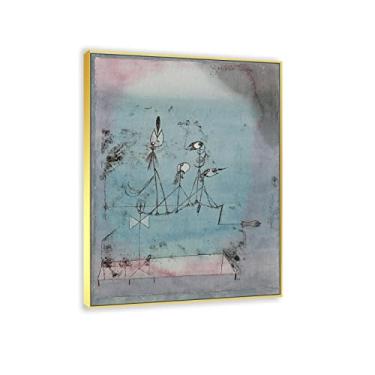 Imagem de JZSDGB Gold Frame'Machine à Twitter'Canvas Art Print por Paul Klee - Reprodução de pintura famosa em tela fina arte de parede abstrata giclée imagens em tela para decoração de casa 90 x 115 cm (35 x