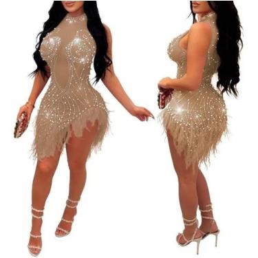 Imagem de B0334-Vestido Festa Balada Sexy Colado Bordado Pedraria A598 - XUMI, P