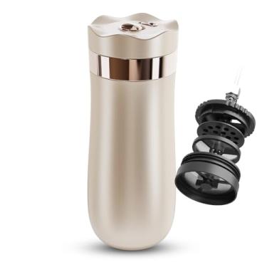 Imagem de BENFUCHEN Prensa francesa portátil isolada a vácuo, máquina de café/prensa de chá portátil de aço inoxidável, 340 g, bege