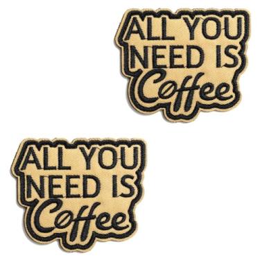 Imagem de 2 peças All You Need is Coffee Hook & Loop Patch Funny Fastener Tactical Colorful Bordado Emblema Removível Militar Aplique para roupas, chapéus, jaqueta, mochilas, colete, jeans, fantasia de placa de