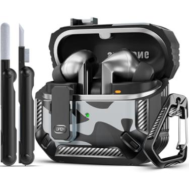 Imagem de MCTOPZO Capa Lock Fit projetada para Samsung Galaxy Buds3 FE (2025)/Buds3 Pro (2024)/Buds 3 (2024), com kit de limpeza, design de proteção de fibra de carbono à prova de choque