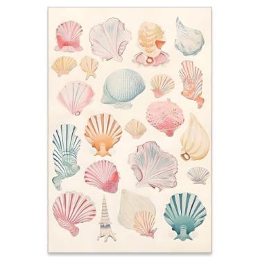 Imagem de Pôster de concha rosa costeira cowgirl arte de parede de casa de praia estrelas do mar impressões para decoração de parede de apartamento de quarto infantil feminino 40,6 x 61 cm sem moldura