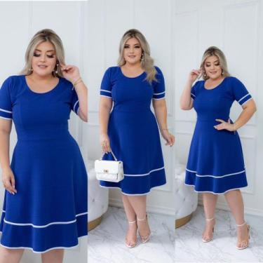 Imagem de Vestido Feminino Moda Evangélica Midi Godê - Universo Do Closet, Azul 
