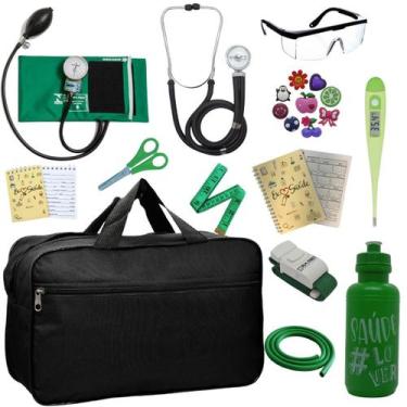Imagem de Kit Bolsa Aparelho de Pressão Esfigmomanômetro Esteto Incoterm, VERDE