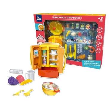 Imagem de Super Kit Mini Cozinha Com Geladeira Panelinha Caçarola e Acessórios  