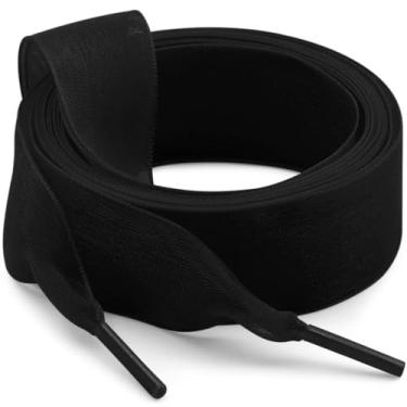 Imagem de WEGOODZF Cadarços de sapato de fita de cetim: cadarços de fio de neve planos de 2 cm para mulheres - 2 pares, 02 Preto, 63 inch (160CM)