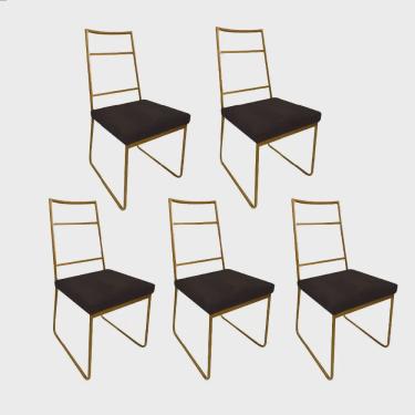 Imagem de Kit 05 Cadeiras Sala de Jantar Escritório Office Stark Industrial Ferro Dourado Suede Marrom - Ahz Móveis