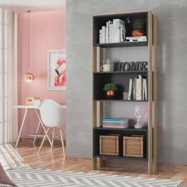 Imagem de Livreiro Com 3 Nichos Carvalho Rústico / Preto Fosco Qmovi bigshops