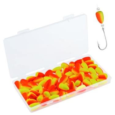Imagem de EQUIJUANCE Pacote com 65 boias de pesca - Pompano Rigs Flutuam Catfish Rigs com cores de alta visibilidade, flutuadores de espuma de pesca com bala para plataformas de bagre truta Walleye