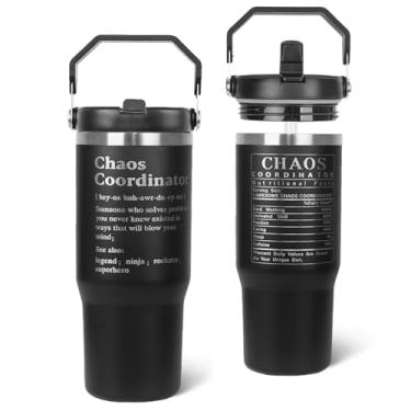 Imagem de Zifmrtrwn Chaos Coordinator Tumbler com alça e flip canudo chefe presentes gravado a laser caneca de viagem garrafa de água presentes para chefe, mulheres, homens, mãe, pai, colega de trabalho