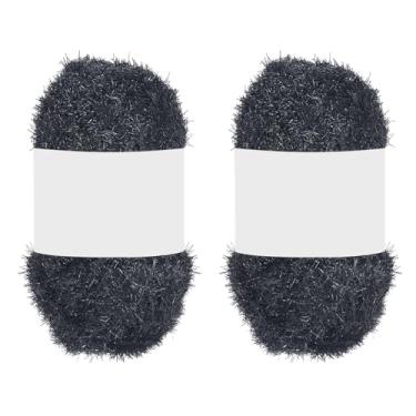 Imagem de PATIKIL 2 novelos de 100 metros, fio de poliéster brilhante Scrubbie vermelho coração de vidro para panos de prato crochê, tricô, cobertor, suéter, cachecol, chapéu, cinza escuro