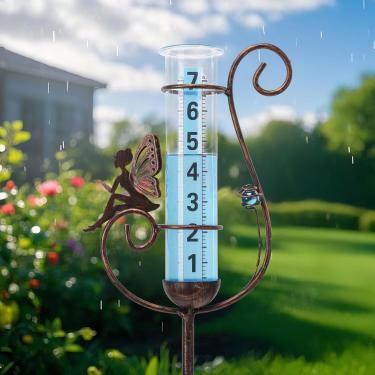 Imagem de WONDER GARDEN Medidor de chuva ao ar livre, medidores decorativos de chuva de fadas ao ar livre com melhor classificação, medidor de água à prova de congelamento com contas azuis para decoração de