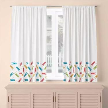 Imagem de Cortina de Lavanderia Tamanho 2,00 x 1,36 Passa Varão ou Passabarra Tecido Poliéster Não amassa e Não encolhe (Pregadores Coloridos)