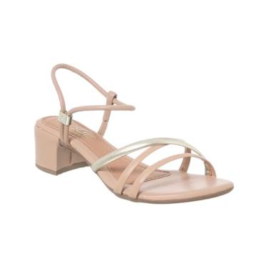 Imagem de Sandália Feminina Saltinho Grosso Elegante com Tiras Transpassadas Confortável (Nude, BR, Adulto, Numérico, 38)