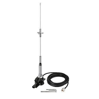 Imagem de Bingfu Antena de rádio amador móvel de alto ganho de banda dupla VHF UHF 136-174MHz 400-470MHz antenas antiferrugem com suporte de lábio cabo fixo de 5 metros para carro, caminhão, rádio bidirecional