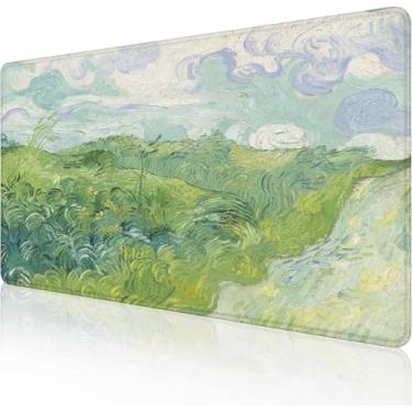Imagem de Mouse pad grande estendido para jogos com bordas costuradas, base de borracha antiderrapante para escritório, computador, teclado, laptop e mesa de casa 90 x 40 cm Vincent Van Gogh Green Wheat Fields