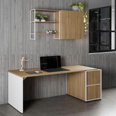 Imagem de Escrivaninha 1,7m c/ Balcão Lateral Nicho e Armário Aéreo F5 - F5 Offi