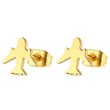 Imagem de Brincos pequenos de cartilagem de avião de aço inoxidável para mulheres e homens, minimalistas, fofos, aeronaves, mini piercing de tragus, avião delicado, viagem pelo mundo, aeromoça, pilotos