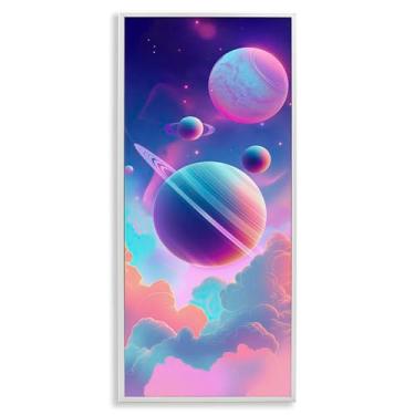 Imagem de Stupell Industries Arte giclée emoldurada branca com nuvens pastel com planetas, design por Wumples, 25 x 61 cm