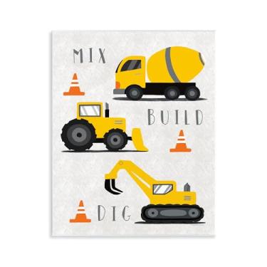 Imagem de Stupell Industries Arte de placa de parede Mix Build Dig Trucks, design de Elizabeth Tyndall, 28 x 35 cm