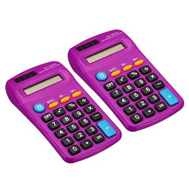 Imagem de PATIKIL Calculadora básica, pacote com 2 calculadoras de tela LCD de 8 dígitos, calculadora de mesa pequena com 4 funções, calculadora portátil alimentada por bateria para escritório em casa, roxo