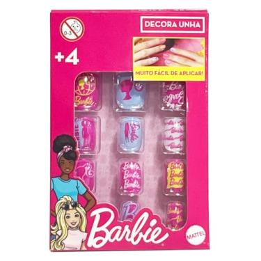 Imagem de Decora Unha Postiça Barbie Infantil, 12 Unhas Adesivas Decoradas, Nails para Meninas Acima de 4 Anos