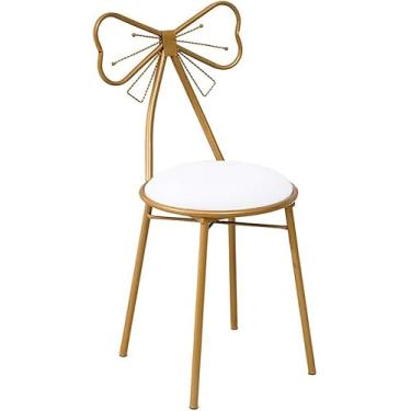 Imagem de Penteadeira Cadeira De Maquiagem Para Uso Doméstico Gold Iron Art Dining Chair Pu Leather Leisure Poltrona Ms Dressing Chair Manicure Stool Decoração Móveis, Whitepuleather