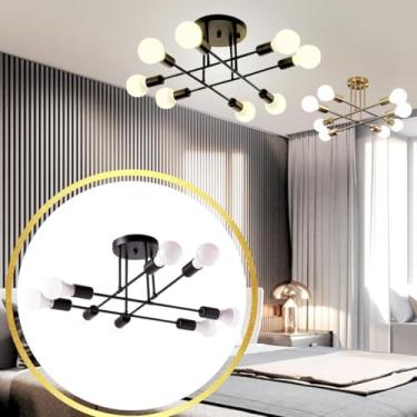 Imagem de Gimpo, Luminária Lustre Sputnik 8 Lâmpadas E27 Teto Plafon 360° Metal Gimpo KJDD-E-498-PAI COR:PRETO