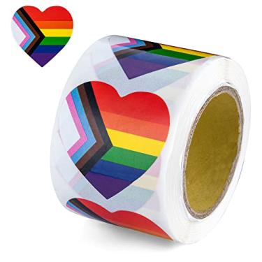 Imagem de "Progress Pride" Daniel Quasar Heart Stickers - LGBTQ Pride Heart-Shaped Stickers for Pride Month (250-1 Roll)