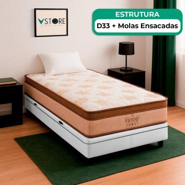Imagem de Cama Box Baú Solteirão e Colchão Four Season Molas V-Store