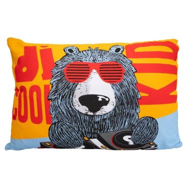 Imagem de Fronha Portallar Malha 100% Algodão Estampa Localizada Dj Urso 48cmx68cm Branco