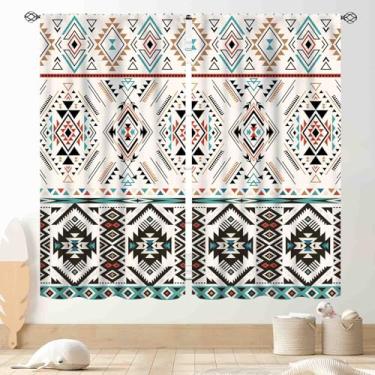 Imagem de Cortinas astecas, Boho Sudoeste Natvie Tribal Americano Étnico Ocidental Abstrata Geométrica Vintage Cortina de Janela Retrô para Quarto, Sala de Estar, Cozinha, Banheiro, 2 Painéis, 107 x 114 cm