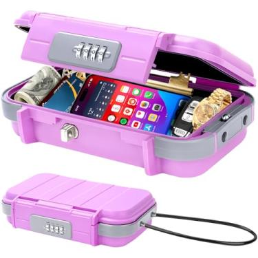 Imagem de TNIIFXC Cofre portátil para viagem, mini cofre com combinação de 4 dígitos, cofre antifurto de segurança de praia à prova d'água, pequena caixa com trava com corda de arame removível para dormitório