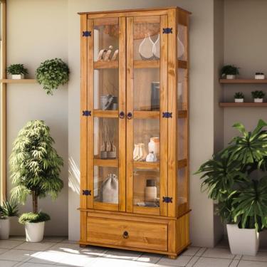 Imagem de Cristaleira Madeira Maciça Retrô 2 Portas Vidro Lateral Mel D106vl Shop Jm