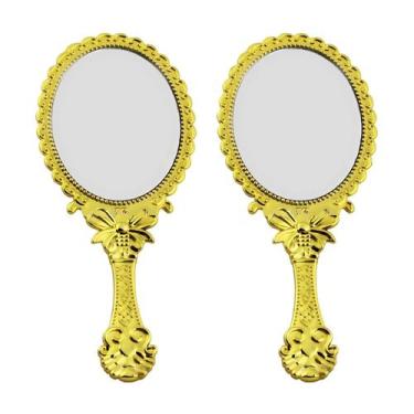 Imagem de Kit 2 Espelhos de Mão Princesas Pra Maquiagem Dobrável Gold - Maxbraz