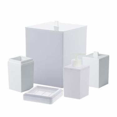 Imagem de "Kit Banheiro Lavabo 5 Peças Acessórios Para Banheiro e Lavabo Com Lixeira 7 Litros Branco Porta Sabonete Porta Sabonete Liquido Porta Escova e Porta Algodão Luxo Elegante Clean"