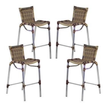 Imagem de Kit 4 Banquetas Alumínio Alta Com Encosto para Bar Balcão Edícula Cozinha