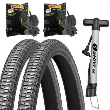 Imagem de PAR Pneu Levorin Atacama Aro 26 x 1.95 + PAR Camara Pirelli bico grosso + Bombinha Bicicleta Bike