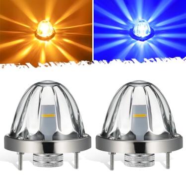 Imagem de Partsam 2 peças de lentes de vidro LED âmbar/azul de duas cores, luzes de melancia, luzes de sinalização de seta com moldura de aço inoxidável compatível com Kenworth Peterbilt Freightliner