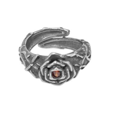 Imagem de OIDIMS Anéis abertos retrô vermelho escuro rosa flor para mulheres homens declaração gótica ajustável ajuste conforto banda estilo punk anel de dedo moda coquetel festa Halloween Y2k joias unissex