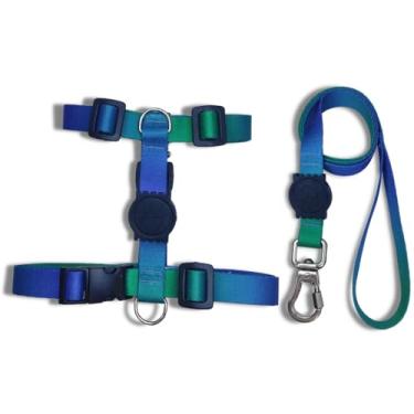 Imagem de Coleira Peitoral Tipo H para Cães - Anti-Puxão com Guia de 1,10m | Varias Estampas (Azul e Verde,G)