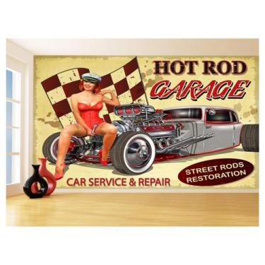 Imagem de Papel De Parede 3D Carro Antigo Hot Rod Pin Up 3,5M Cxr95 - Você Decor