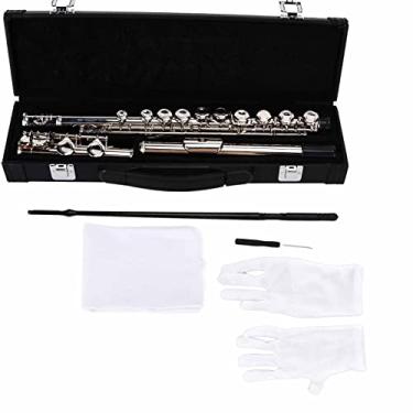 Imagem de Flauta tom C 16 furos C afinado prata cuproníquel para iniciantes com estojo de couro kit de instrumentos de sopro