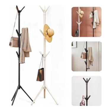 Imagem de Cabideiro de Chão Organizador para Roupas Casaco Bolsa Chapéu 9 Ganchos (Branco)