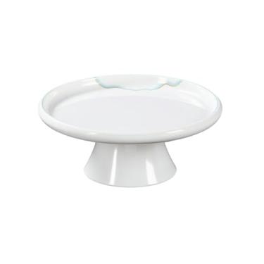 Imagem de Prato de frutas de porcelana de imitação de melamina simples de estilo nórdico esmaltado e listrado - disco de pé de 20 cm de altura